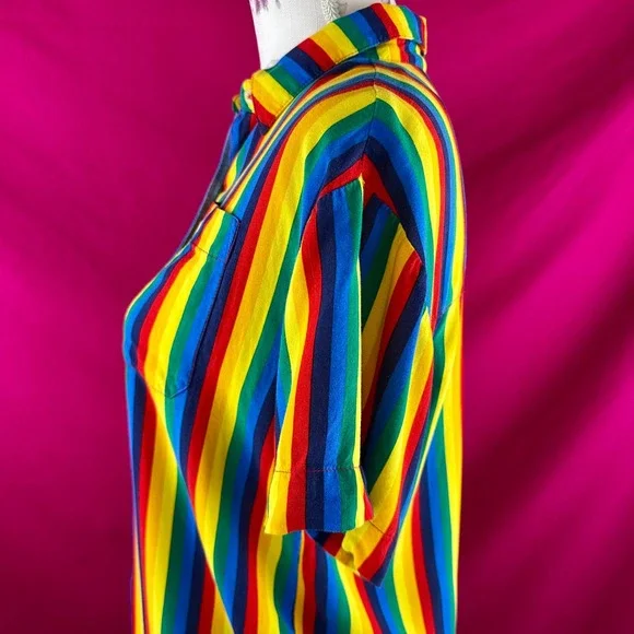 A.LAB Rainbow Striped Button Up Short Sleeve Shirt XS Gay Pride Colorful Kidcore - Picture 13 of 17